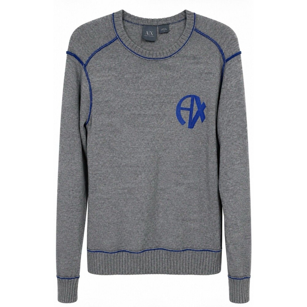 A/X Armani Exchange Sweater Men’s Small Gray Blue Logo Wool Cotton Y2K Pullover